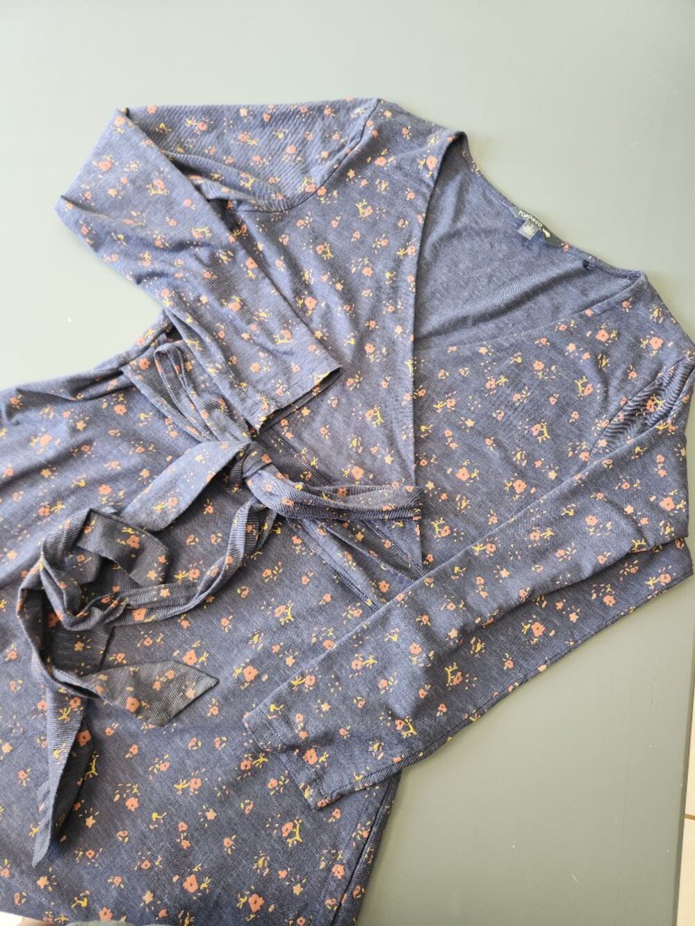 Toad & Co Women’s Cue Long Sleeve Wrap Dress Blue Floral Large Cottagecore Tied